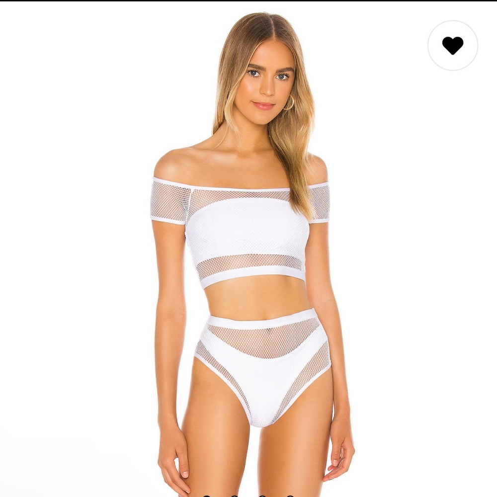 White Mesh Off-Shoulder Bikini Set